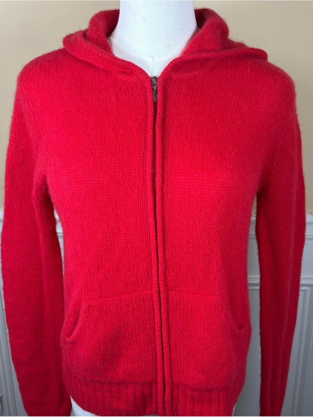 ❤️ FROM FUTURE 100% Cashmere Red Zip-Up Hoodie Sweater XS/S